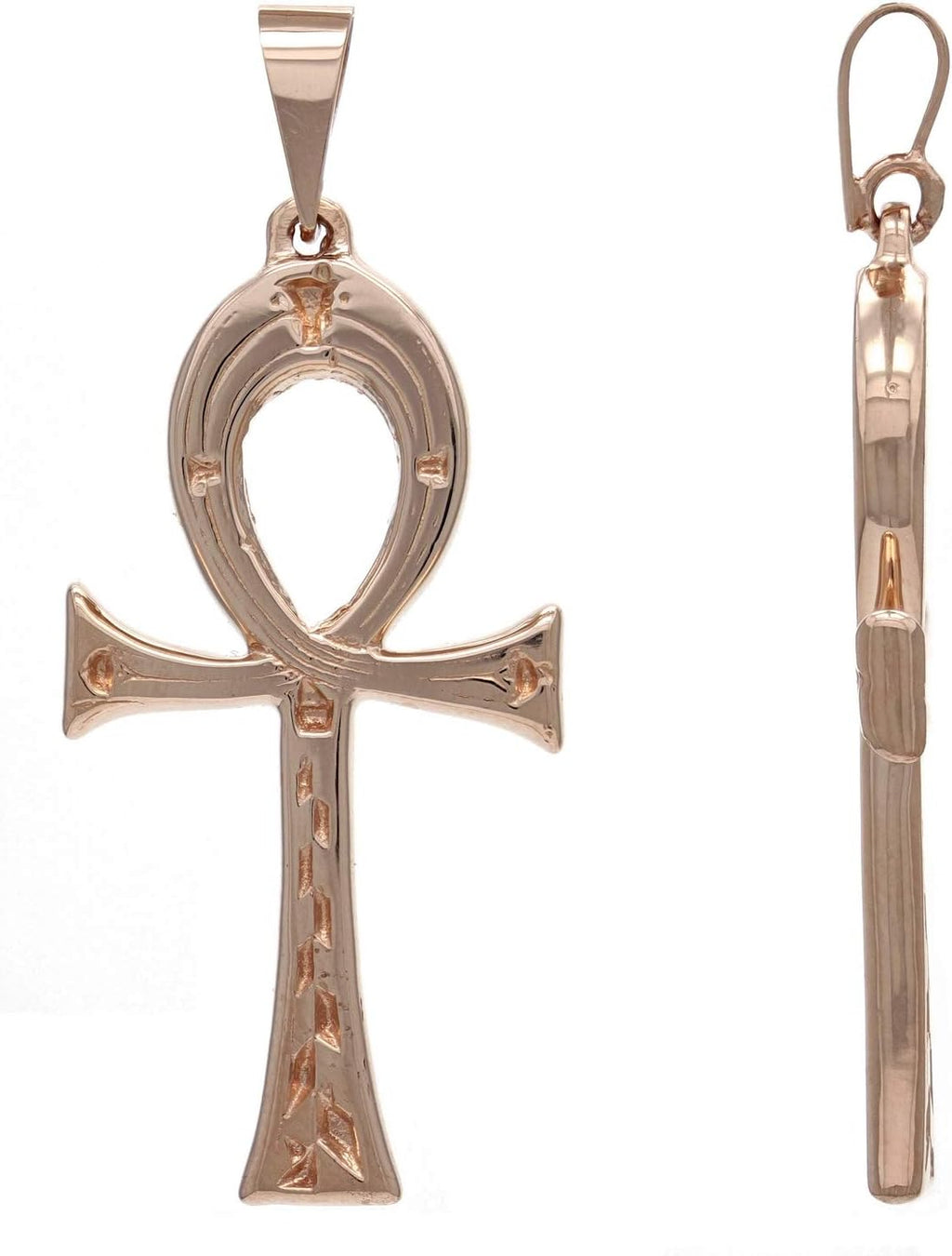 14K Yellow White or Rose Gold Egyptian Ankh and Vine Cross Charm Pendant