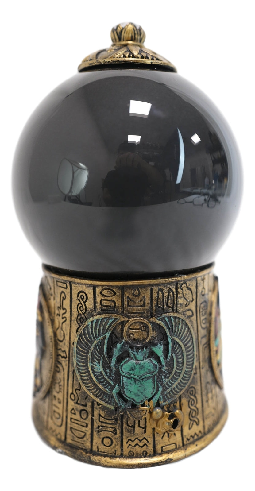 Egyptian Goddess Bastet & Scarab Hieroglyphic Black Sandstorm Gazing Ball Statue