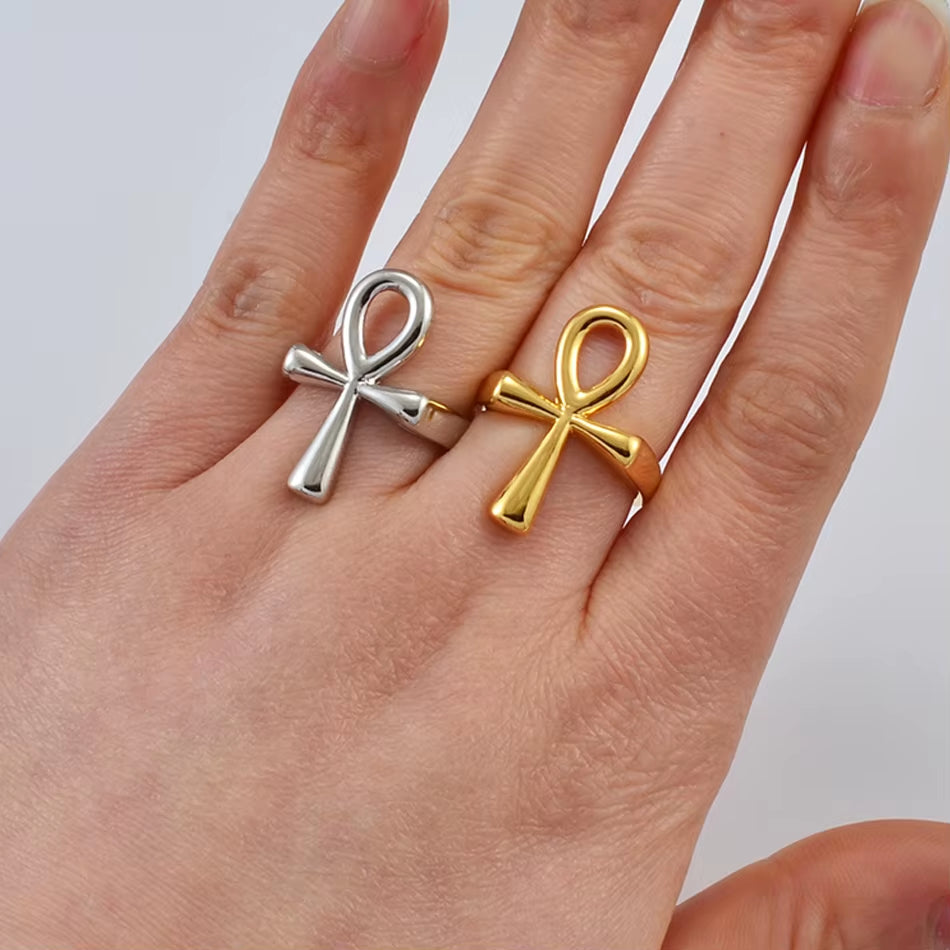 Ankh Ring for Women Girls African Egyptian Cross Charms Finger Ring Jewelry Egypt Hieroglyphs Nile Key @246206