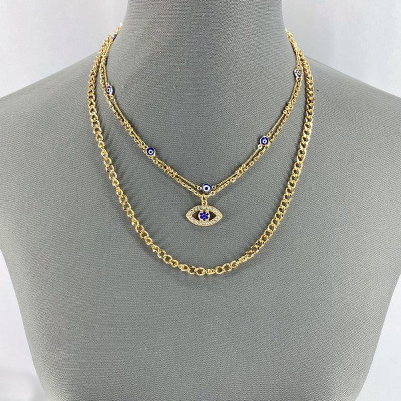 Multi Layered Chain Necklace Evil Eye Pendant
