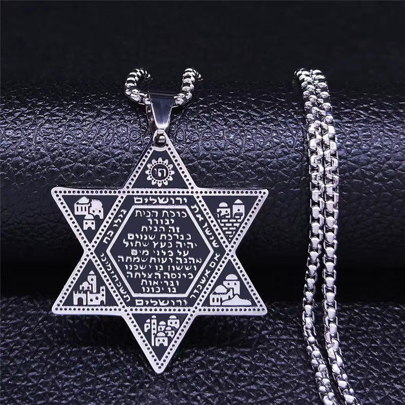 Hexagram Pendant Necklace for Women Men Stainless Steel Star of David Solomon Powerful Protection Amulet Jewish Jewelry N539