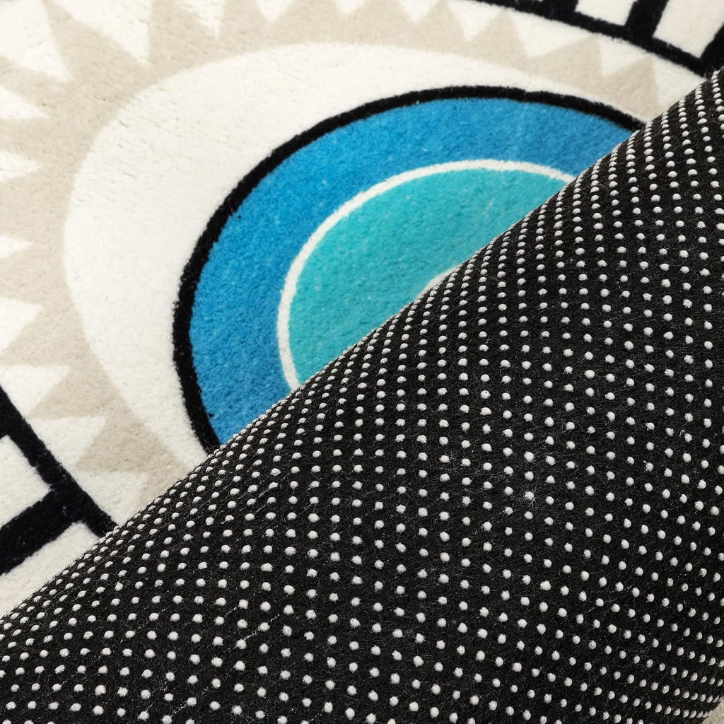 Evil Eye Runner Rug 2’X 5’ Non-Slip Washable Kitchen Area Rug Boho Chic Distressed Tribal Decorative Soft Velvet Creative Floor Carpet Bath Rug for Bedroom Living Room Entryway Hallway