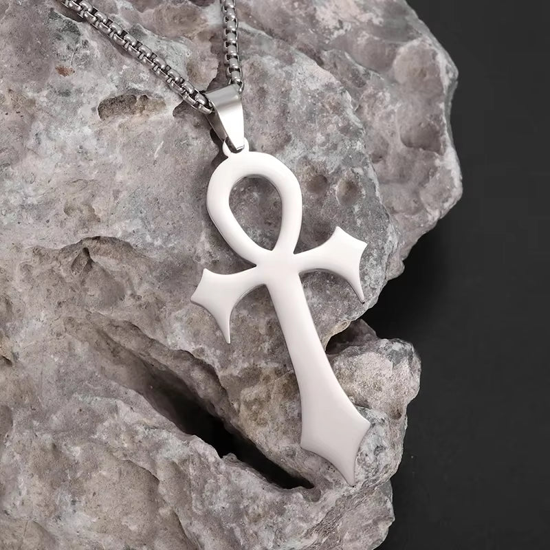 Stainless Steel Ancient Egyptian Ankh Cross Life Key Totem Necklace Men and Women Lucky Amulet Jewelry