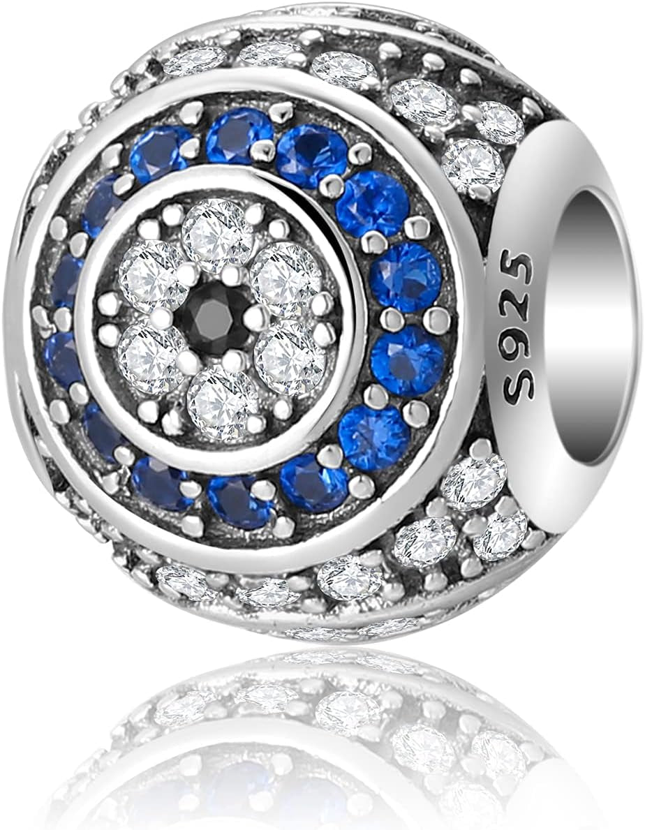 Evil Eye Charms 925 Sterling Silver Charms for Bracelet and Lucky Jewelry Hamsa Charm Fatima Charms Beads European Charm Evil Eye Compatible Bracelet Necklace for Women Mother Sister Gifts