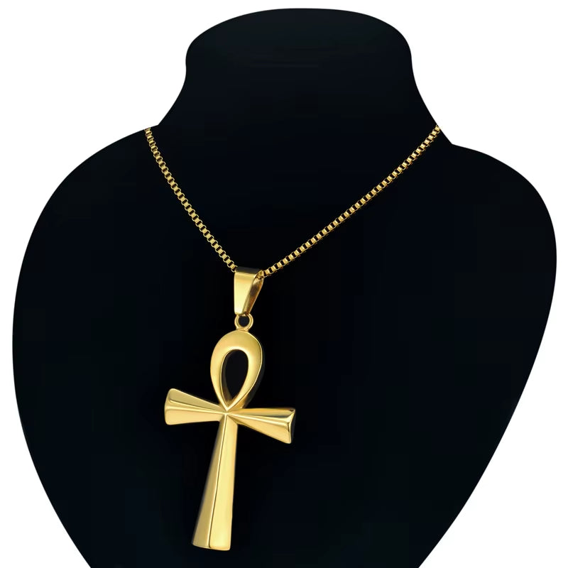 Dropshipping Egyptian Ankh Cross Pendant Necklace 19" 22" 24" Gold Color Stainless Steel Necklace for Women Egypt Jewelry XL811