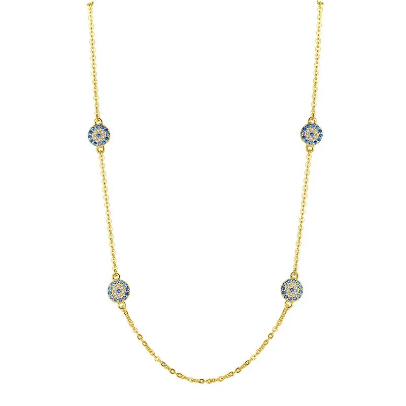 925 Sterling Silver Necklace Earrings Women round Luck Evil Eye Ring Necklaces Blue Zircon Long Link Turkey Jewelry Set