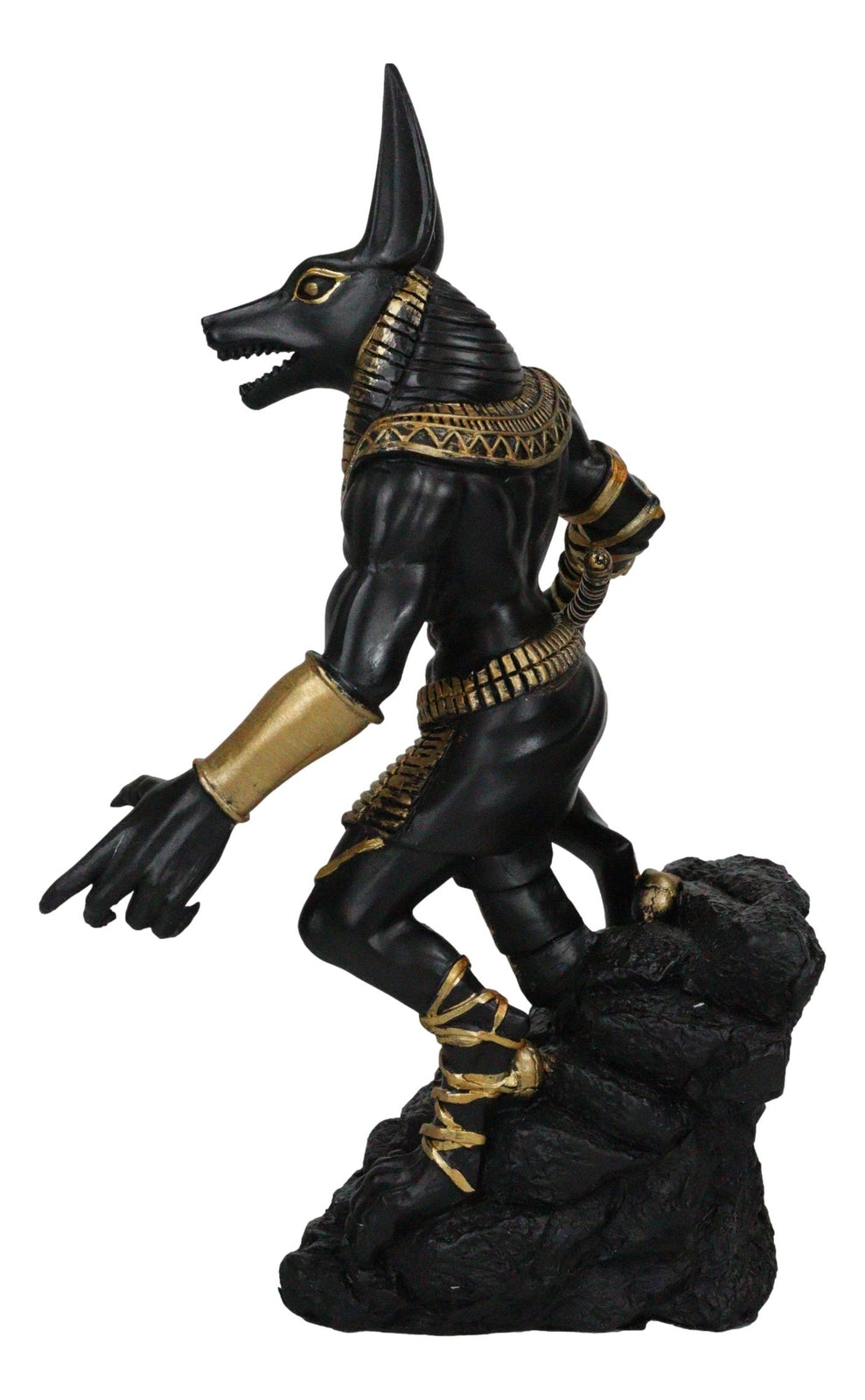 Egyptian Jackal God Anubis with Ankh Staff Spear on Skull Graveyard Figurine