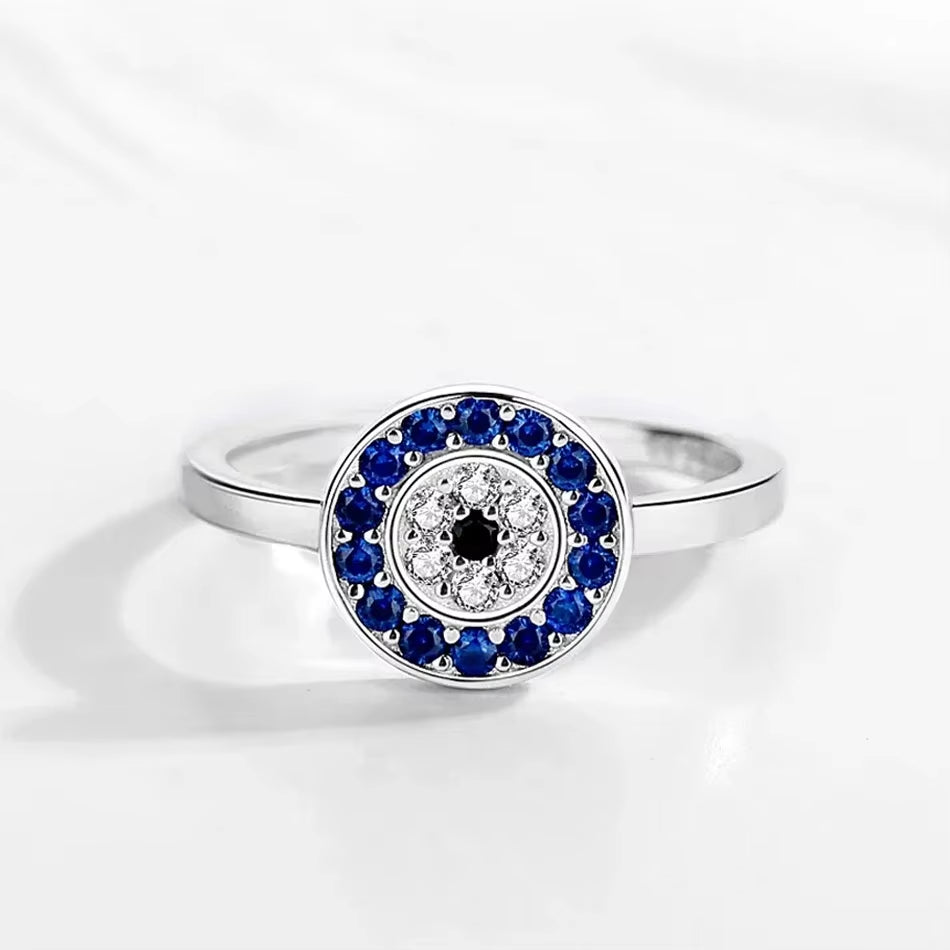 Pure 925 Sterling Silver Rings for Women Lucky Evil Eye Charm Blue CZ Finger Gold Rings Men Engagement Wedding Jewelry