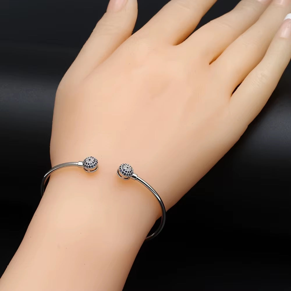 Open Cuff Bracelet Bangle Gold Silver Color Copper Micro Pave Zircon Evil Eye Bangle for Women Men Fashion Jewelry