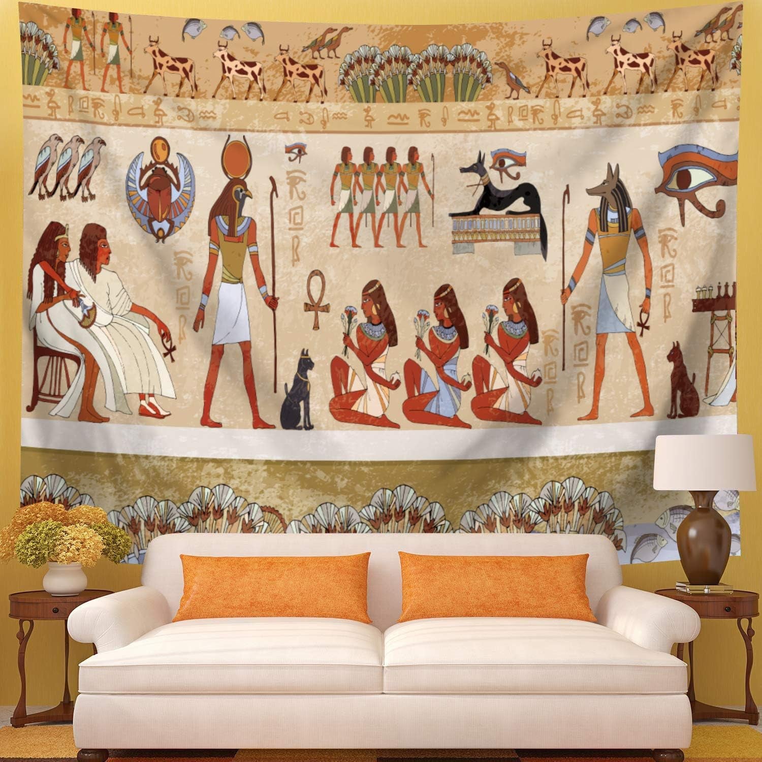 Egyptian Tapestry Wall Hanging Egyptian Ancient Religion Historical Tapestry Backdrop Cloth Egypt Egyptian Character for Home Dorm Living Room Decor. Multi 78X59Inc