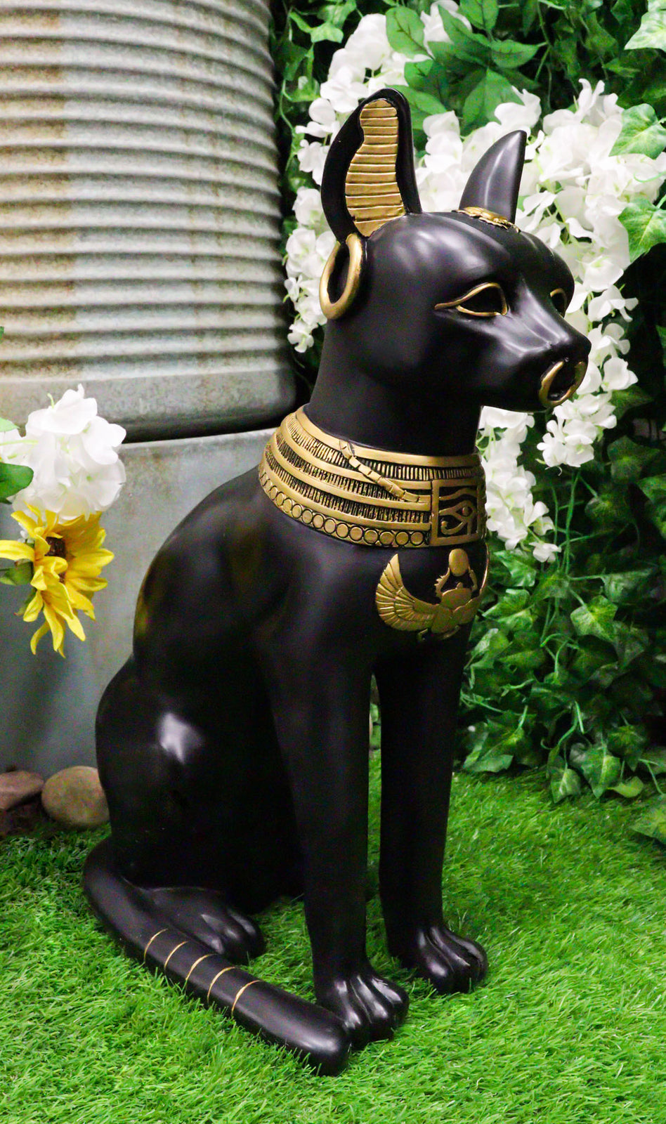 Ebros Large Egyptian Sitting Cat Bastet Statue in Black and Gold Finish 20"Tall