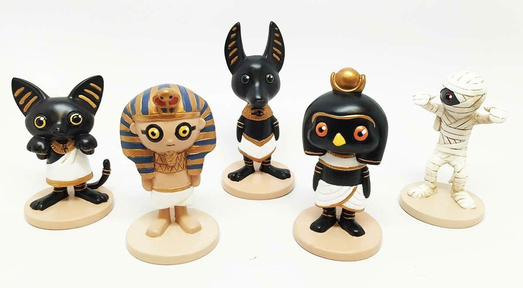 Dollhouse Set of 5 Egyptian King Tut Bastet Anubis Horus Mummy Figurine