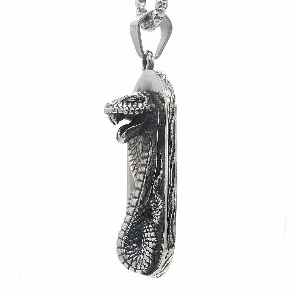 MENDEL Cool Mens Stainless Steel Dog Tag Cobra Kai Snake Pendant Necklace Men