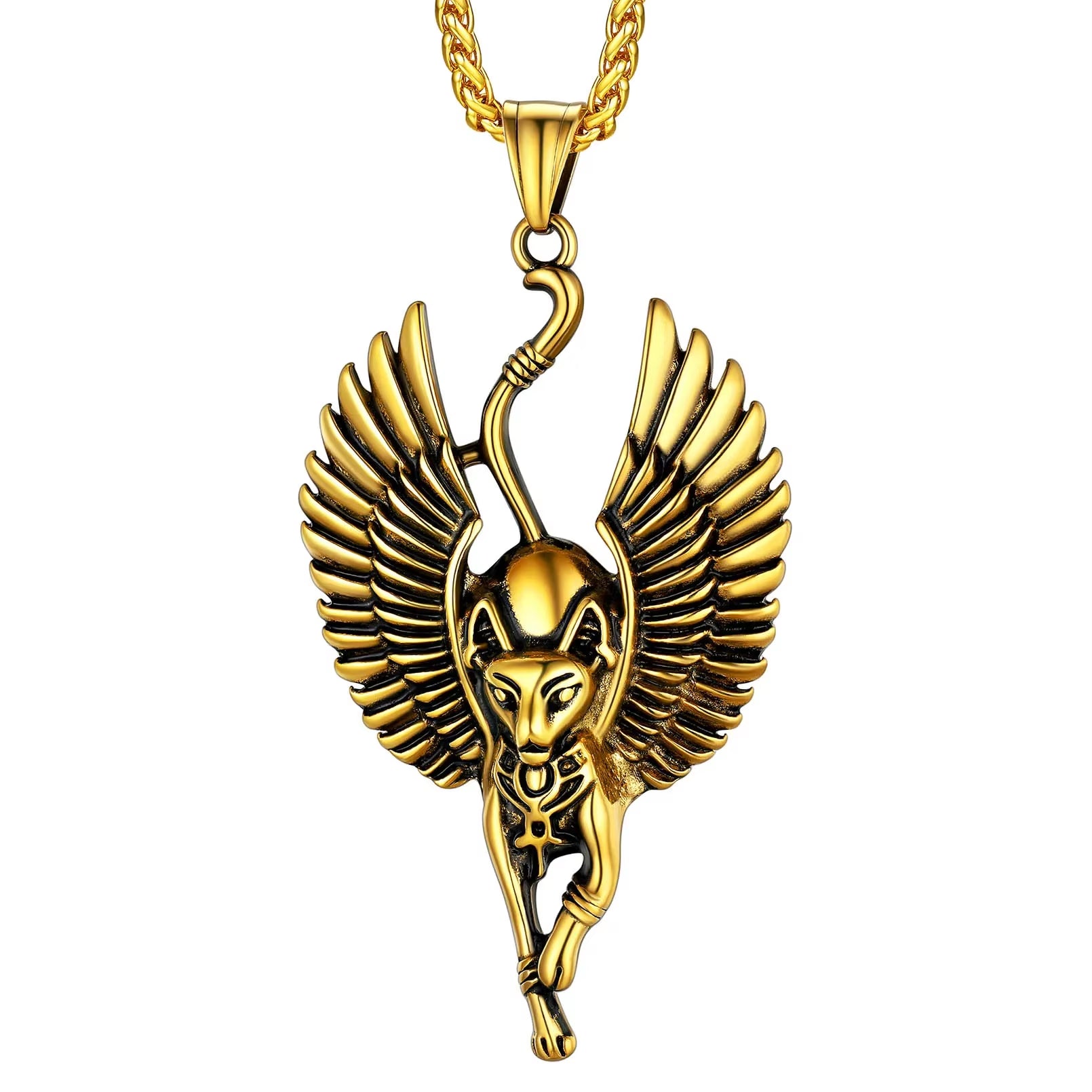 Ancient Egyptian Symbol Necklaces Stainless Steel Eagle Triangle Pyramid Ankh Cross Bastet Anubis Pharaoh Pendant Jewelry