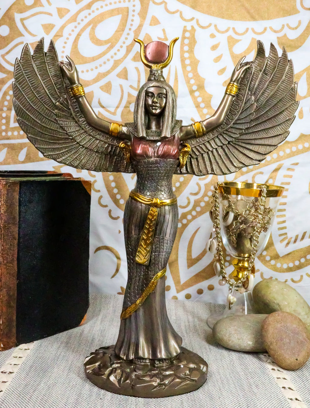 12"H Egyptian Theme Isis with Open Wings Goddess of Magic & Nature Sculpture