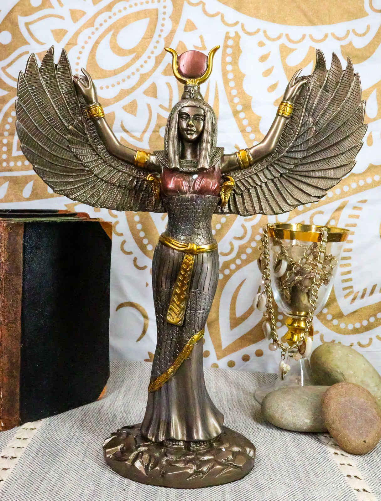 12"H Egyptian Theme Isis with Open Wings Goddess of Magic & Nature Sculpture