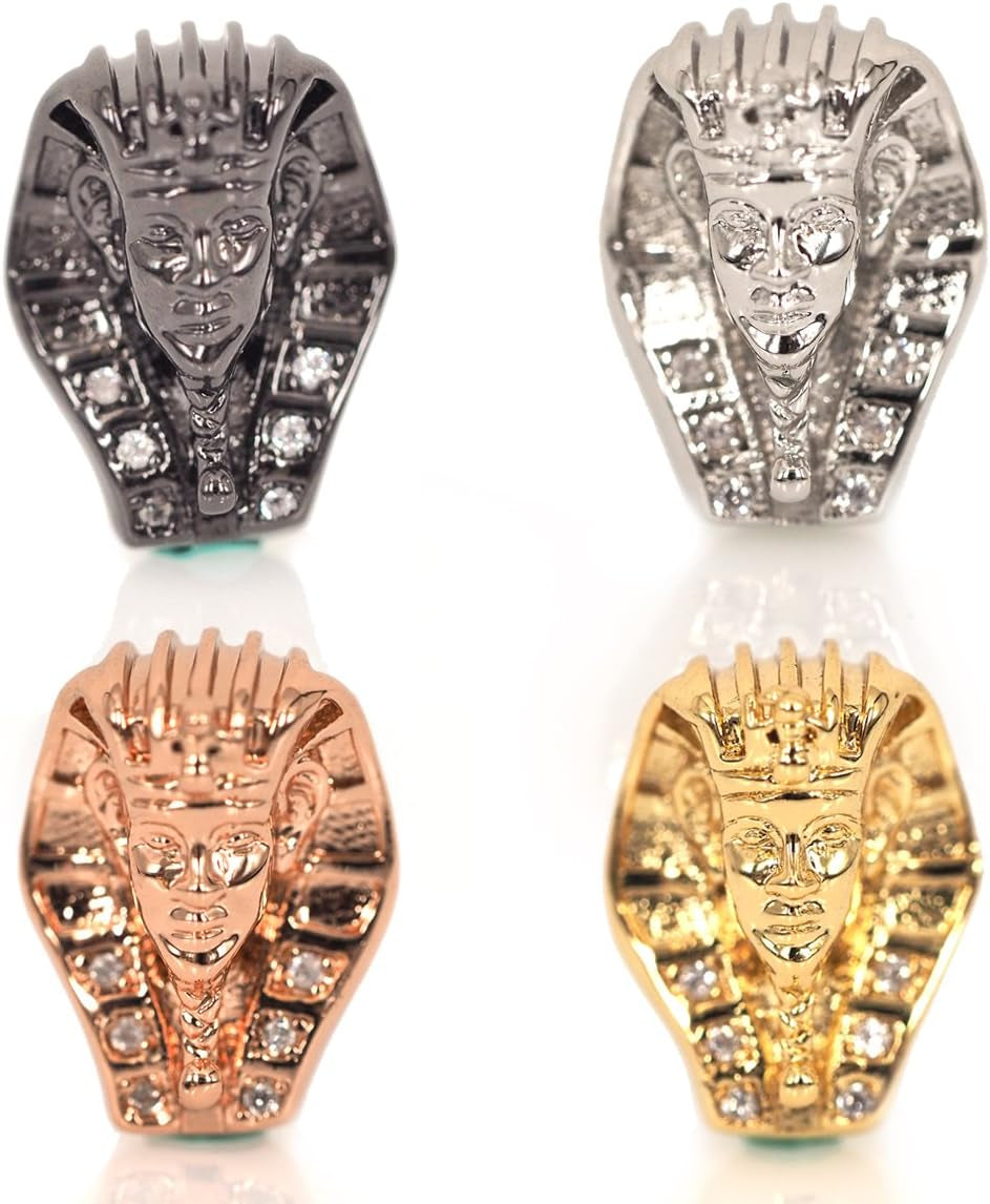 Egyptian Pharaoh Head Beads CZ Pave Sphinx Beaded Charm for Bracelet Jewelry Making Findings 10X14Mm 10Pcs