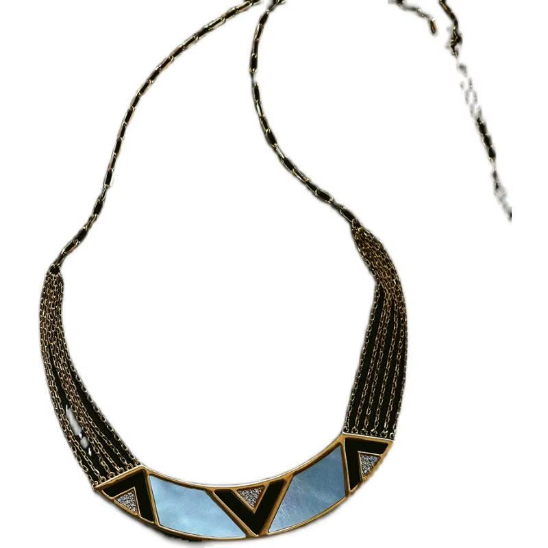 Eternal Light Egyptian Geometry Retro Minority Design White Fritillaria Necklace Luxury High-Grade Clavicle Chain