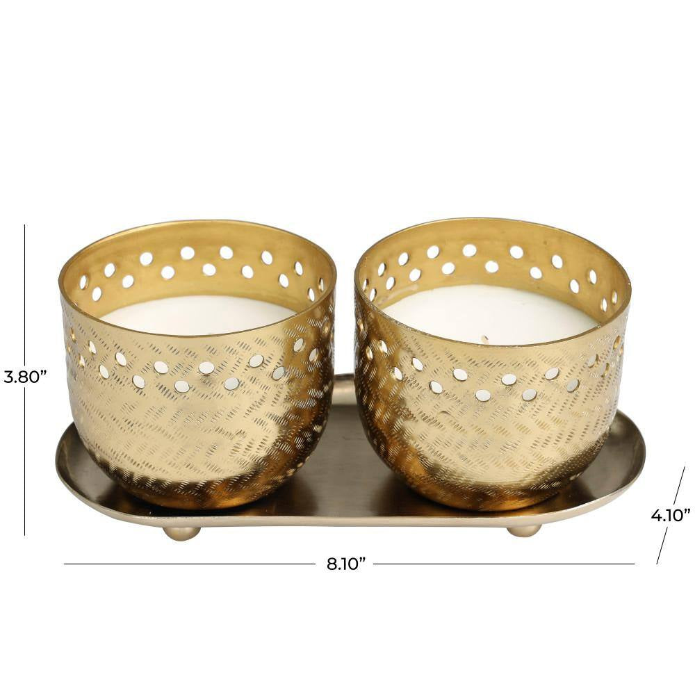 Gold Egyptian Mint Scented Cutout Spotted 7 Oz. 1 Wick Candle with White Wax (Set of 2)