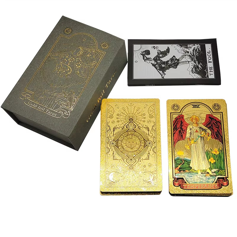 Gold Foil Tarot Plastic Cards Rose Pink Oracle Waterproof Card Deck Mysterious Board Game Divination Cards