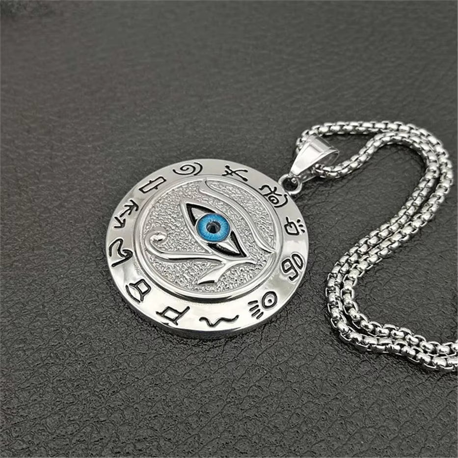 Egyptian the Evil Eye of Horus Pendant Necklace for Women/Men Gold Color Stainless Steel Egypt round Jewelry