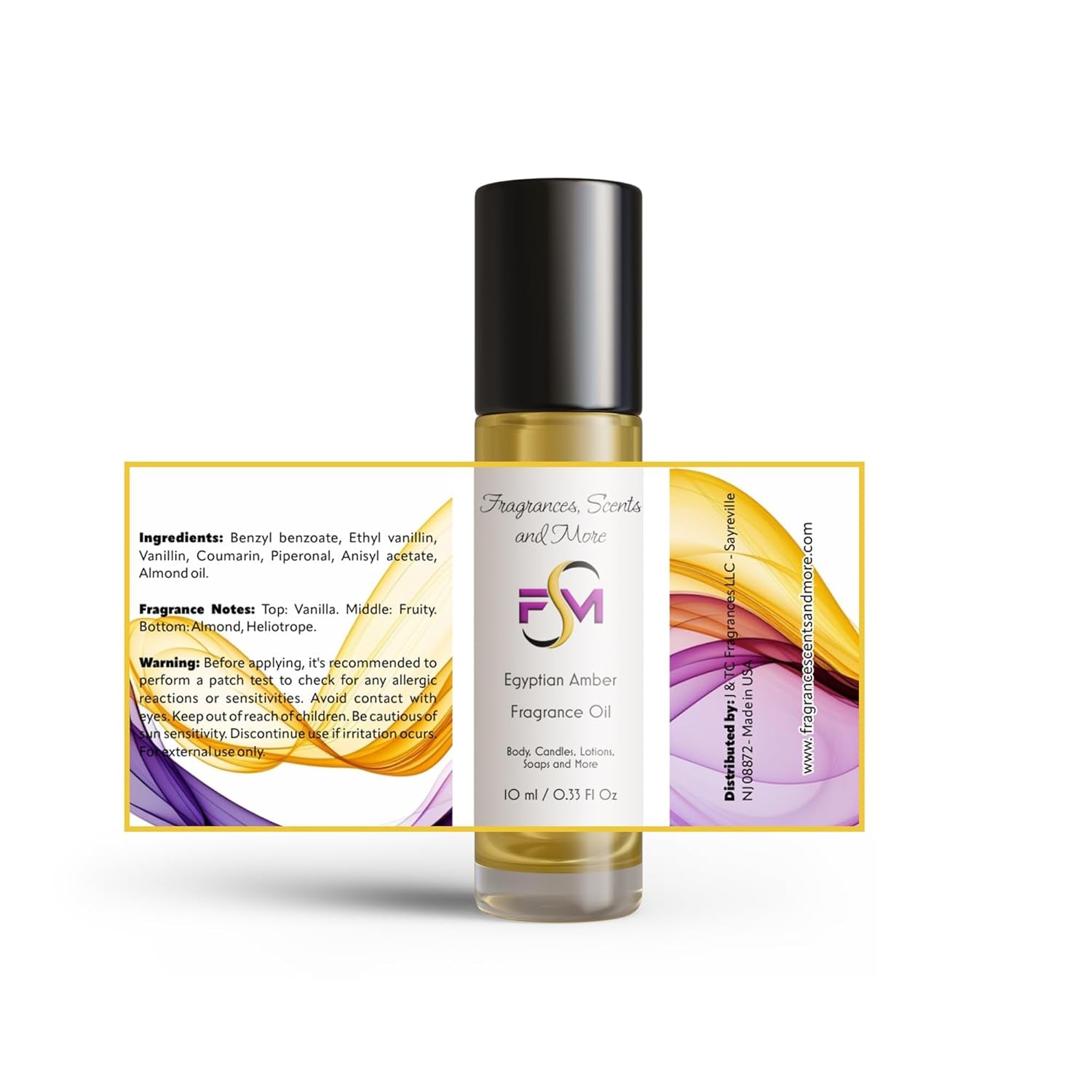 Egyptian Amber Perfume/Body Oil - 3 Bottles 0.33 Fl Oz Glass Roll on (10Ml)