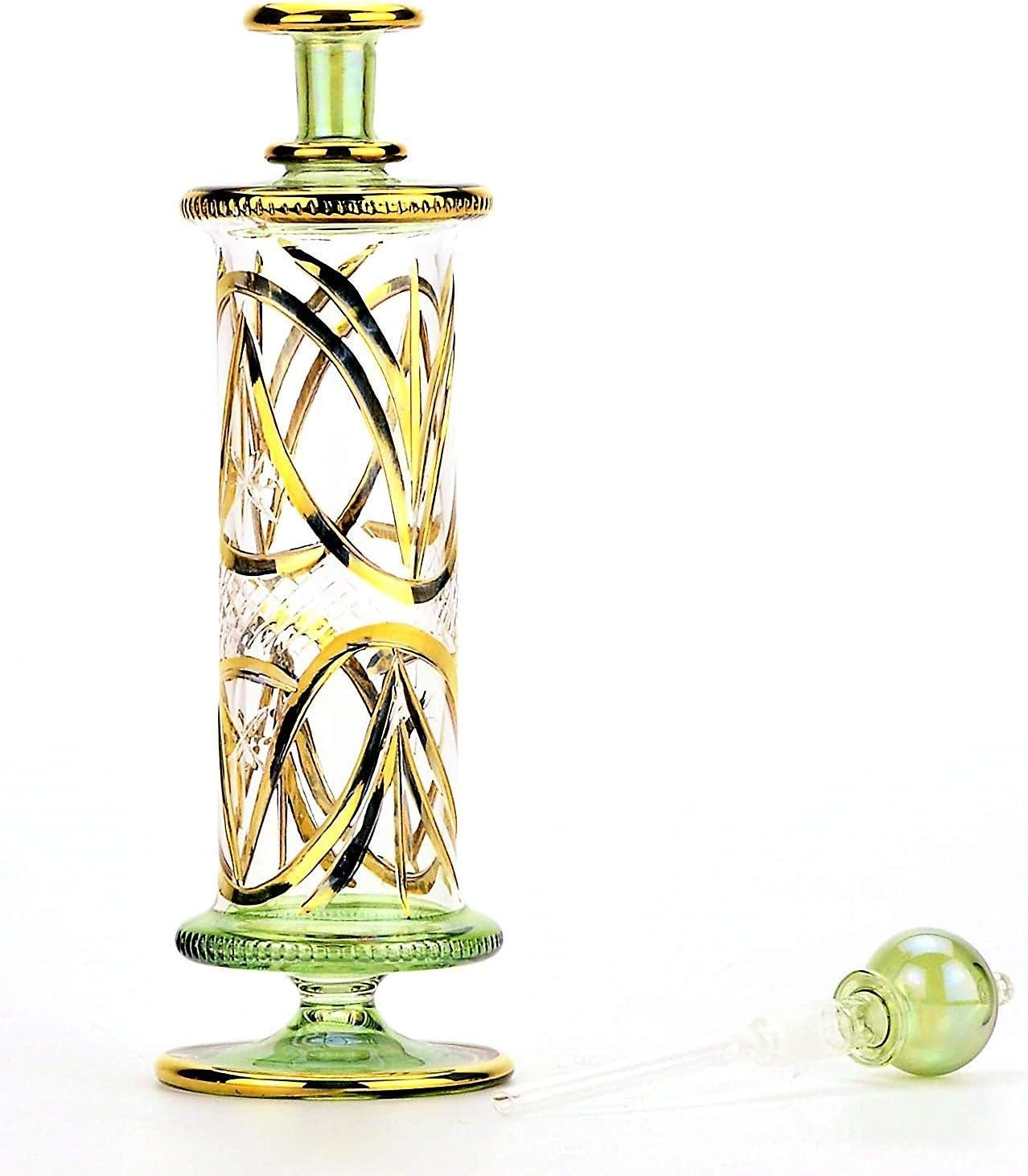 9 In. Large Egyptian Perfume Bottle Handmade in Egypt with 24K Gold Decoration for Apothecary Decor Idea, Perfume, Essential Oils, Egyptian Decoration or Party Table Centerpiece (Green)