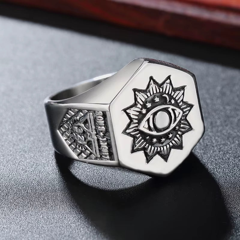 All Seeing Eye Ring Men'S 316L Stainless Steel AG Masonic Rings Heavy Metal Freemason Biker Jewelry Dropshipping Store