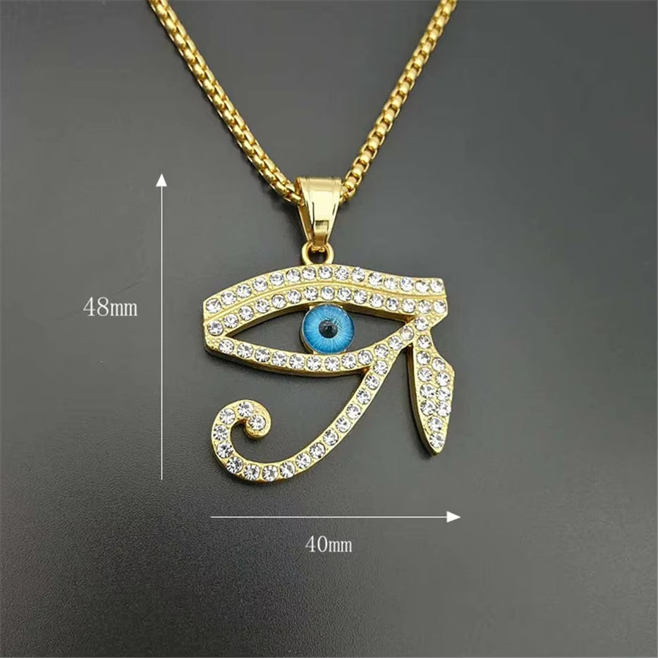 Egyptian the Evil Eye of Horus Pendant Necklace for Women/Men Gold Color Stainless Steel Egypt round Jewelry