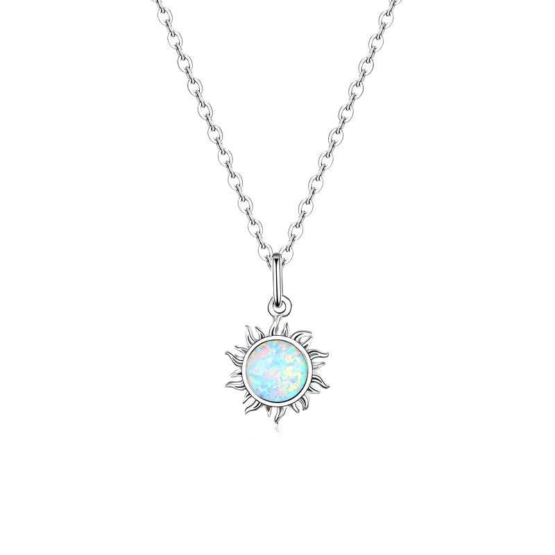 925 Sterling Silver White Opal Sun Pendant Necklace Apollo Chain Necklaces for Women Birthday Gift Jewelry