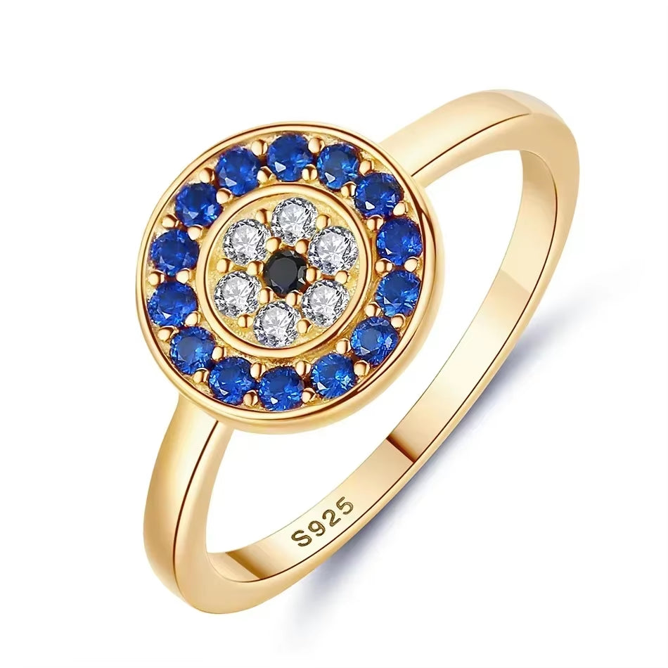 Pure 925 Sterling Silver Rings for Women Lucky Evil Eye Charm Blue CZ Finger Gold Rings Men Engagement Wedding Jewelry