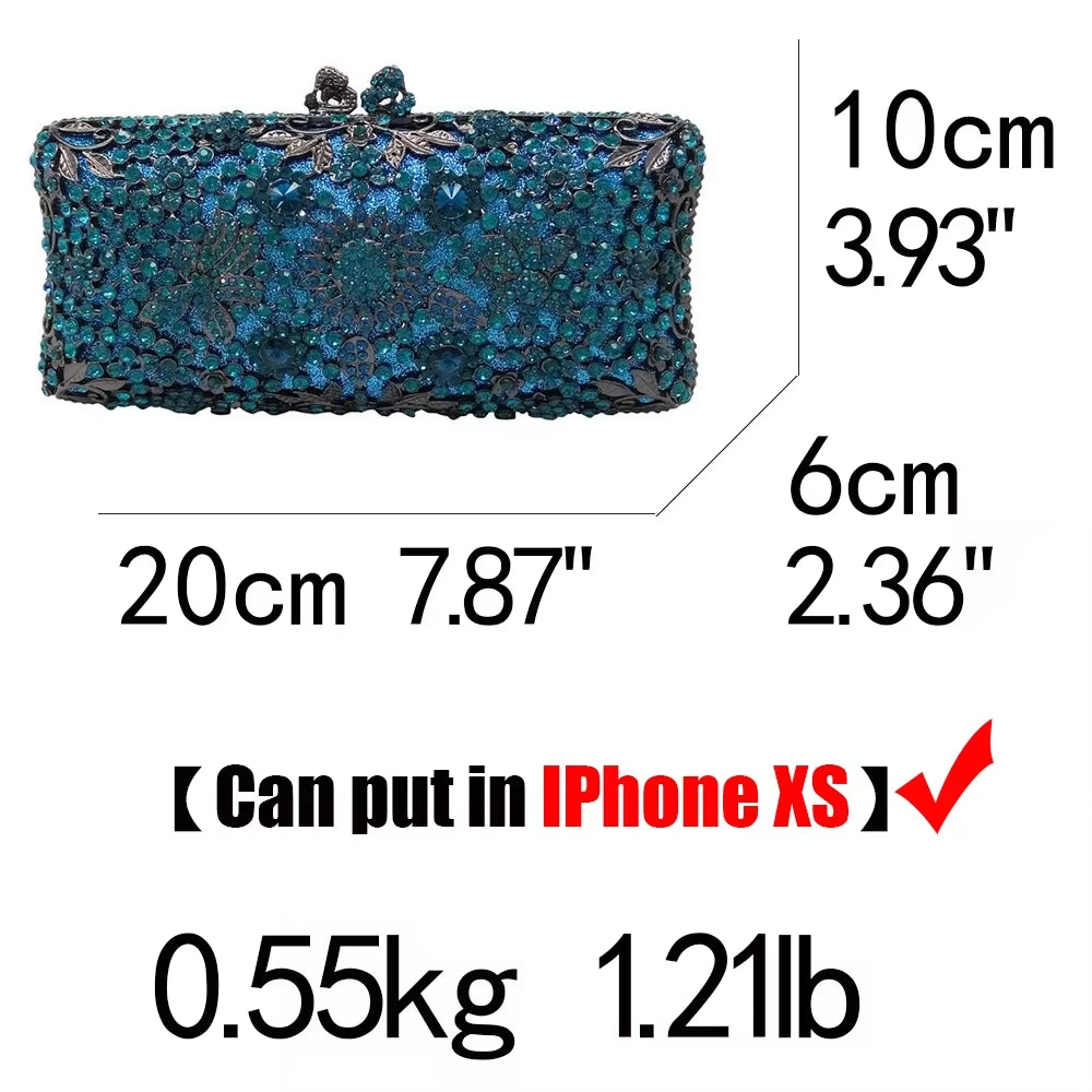 (In Stock) Blue Women Crystal Clutch Evening Bag Bridal Wedding Party Dinner Diamond Minaudiere Handbag Purse