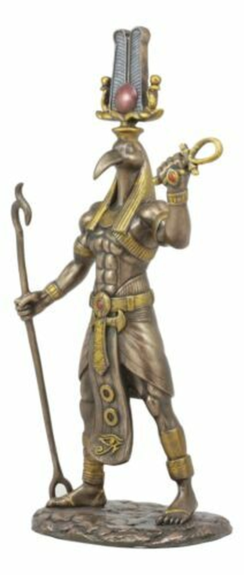 Bronzed Egyptian God of Technology Ibis Headed Thoth Holding Was and Ankh Statue