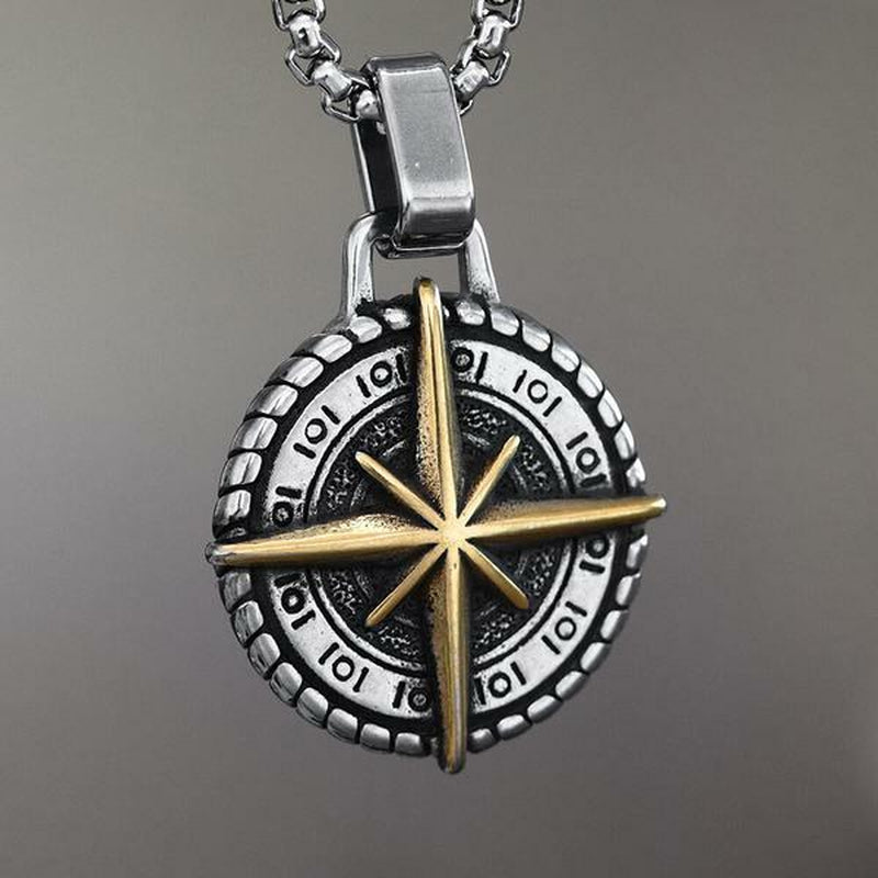 Nautical North Star Compass Pendant Necklace Cool Mens for Gift Stainless Steel