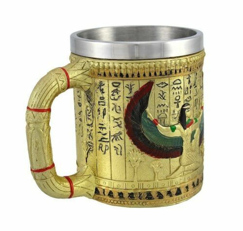 Pair of Golden Egyptian Coffee Mugs Isis/Pharaoh 12 Oz. Tankard Stein Cup