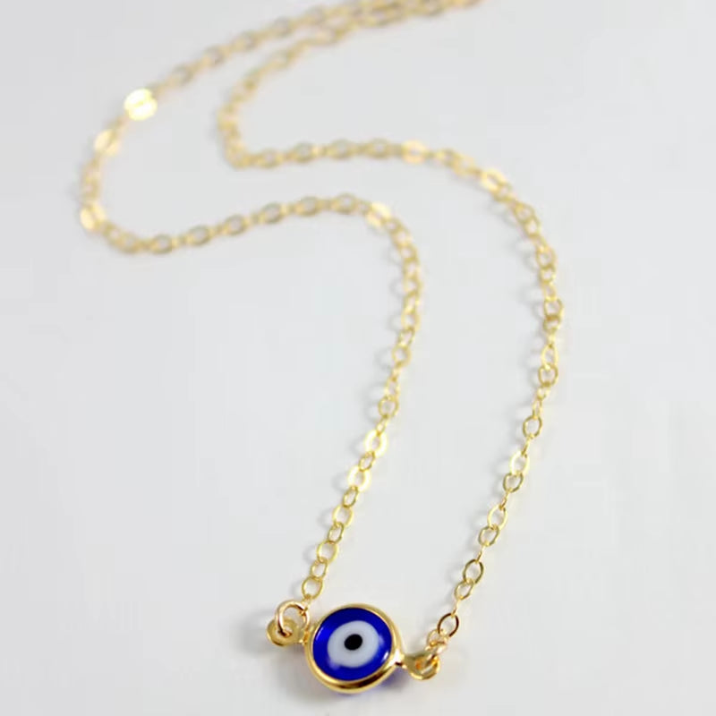 Boho Lucky Multi-Layers Crystal Evil Eye Pendant Necklace for Women Geometric round Charm Clavicle Chain Beach Jewelry
