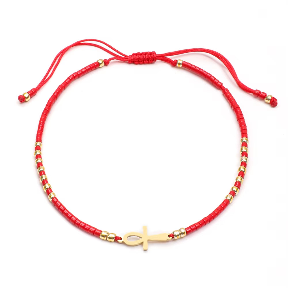 Cute Miyuki Beads Glass Amulet Charm Egyptian Ankh Crucifix Bracelet Symbol of Life Cross Bracelet Jewelry Wholesale