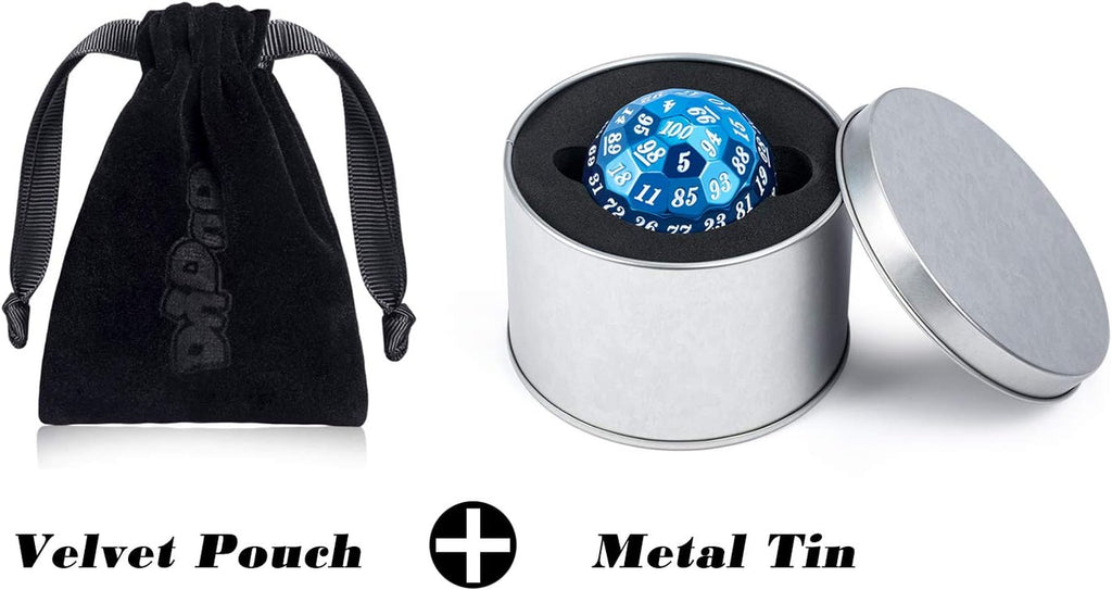 Ancient Copper Metal D100 Dice Single 100 Sided 50Mm Polyhedral Dice with Metal Case and Velvet Pouch(Ancient Copper with Black Number)