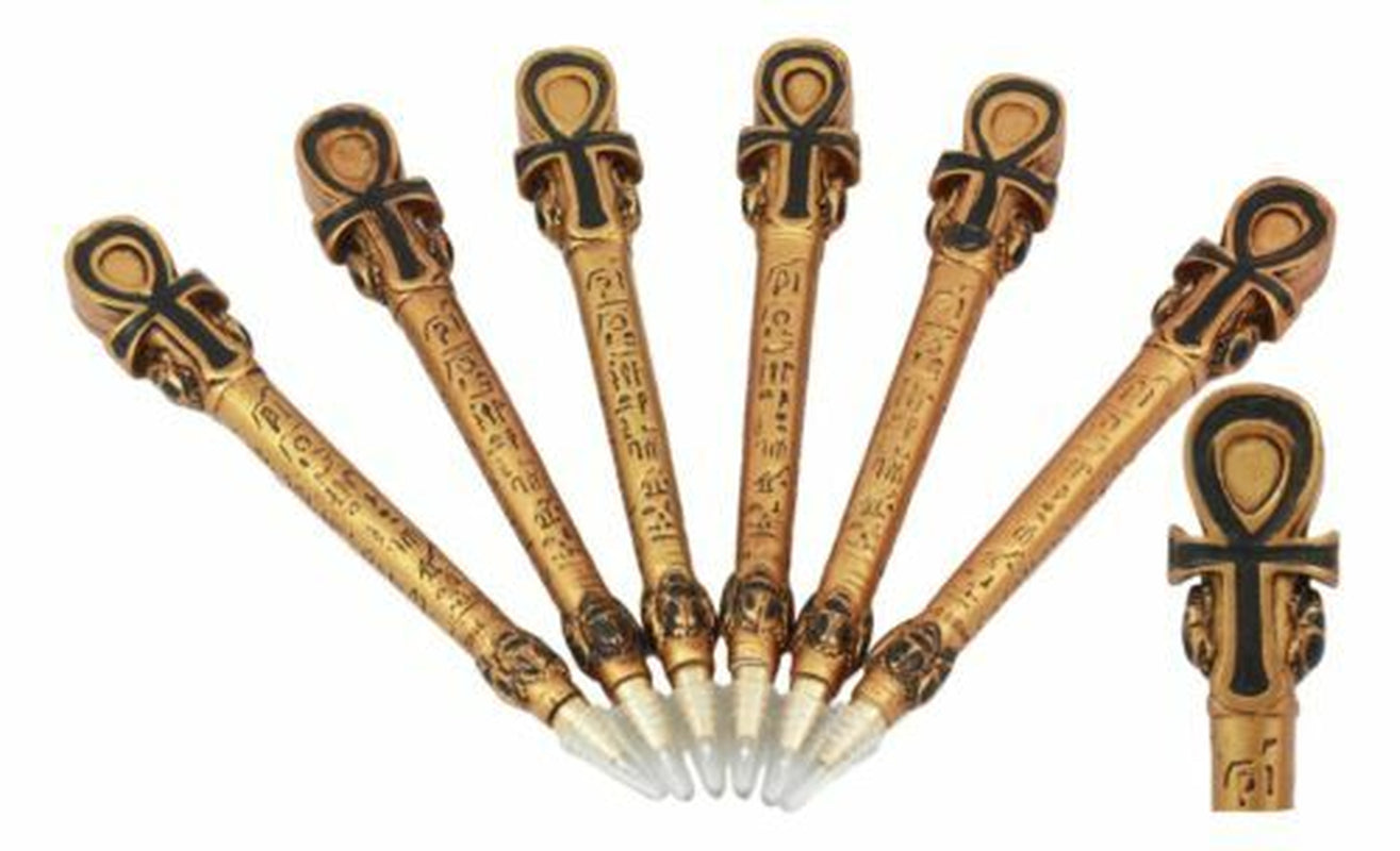Egyptian Symbol of Life Ankh Cross Ballpoint Pen Set of 6 Figural Gods of Egypt