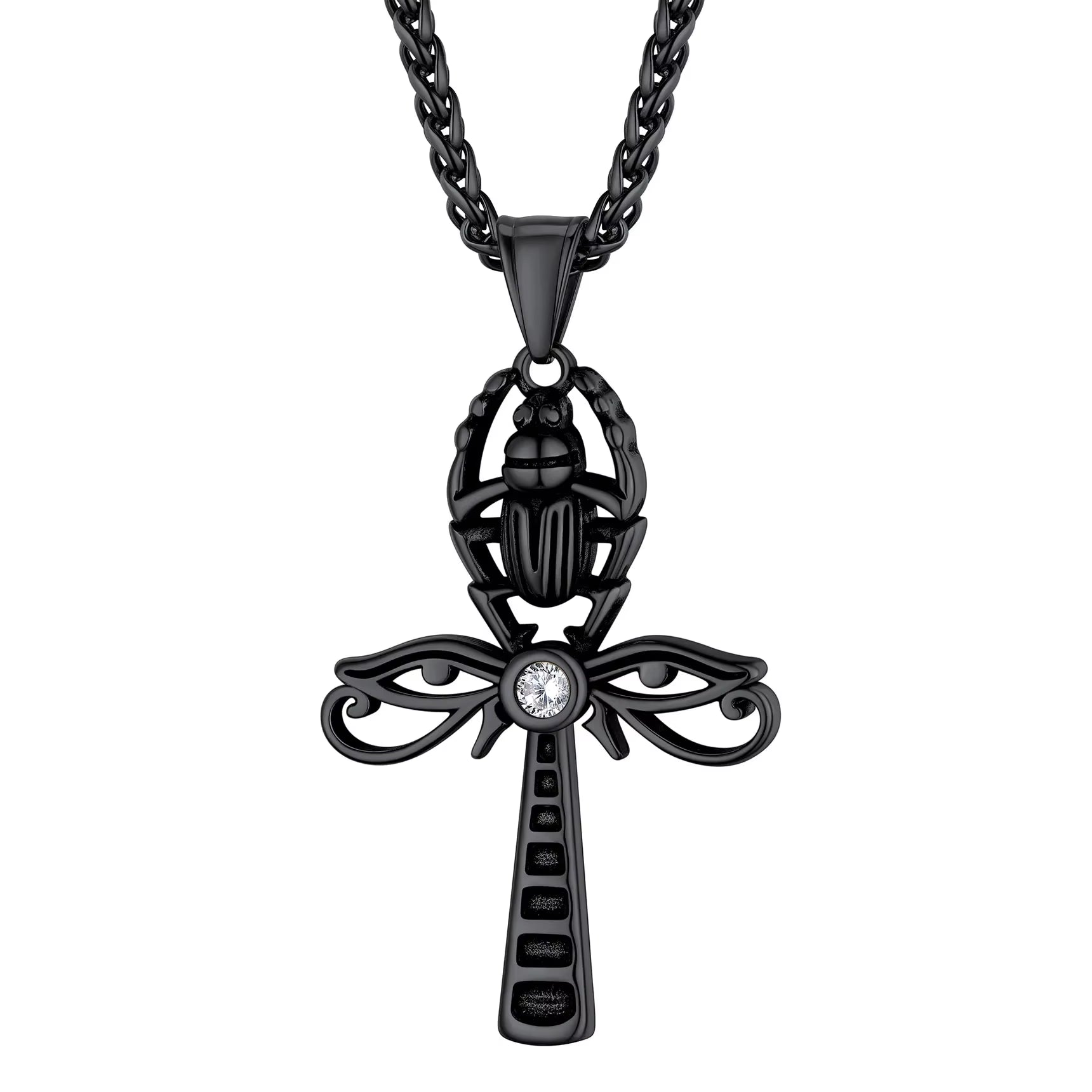 Ancient Egyptian Symbol Necklaces Stainless Steel Eagle Triangle Pyramid Ankh Cross Bastet Anubis Pharaoh Pendant Jewelry