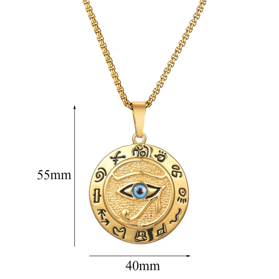 Egyptian the Evil Eye of Horus Pendant Necklace for Women/Men Gold Color Stainless Steel Egypt round Jewelry
