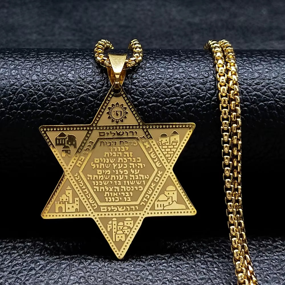 Hexagram Pendant Necklace for Women Men Stainless Steel Star of David Solomon Powerful Protection Amulet Jewish Jewelry N539
