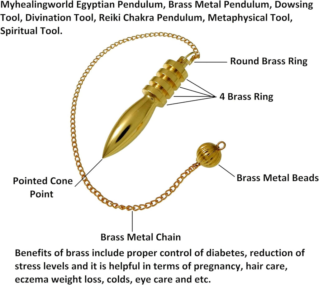 Egyptian Pendulum - Brass Metal Dowsing & Divination Tool for Reiki Chakra & Metaphysical Spirituality