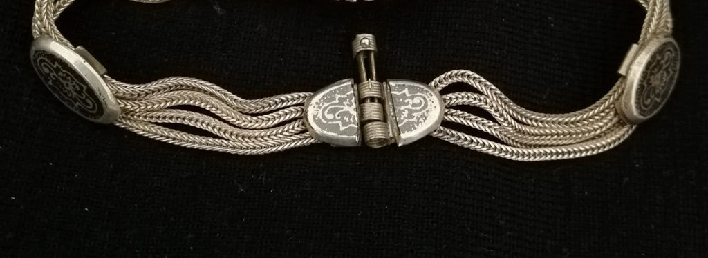 Byzantine Style Carnelian and Silver Multi-Strand Chain Bracelet