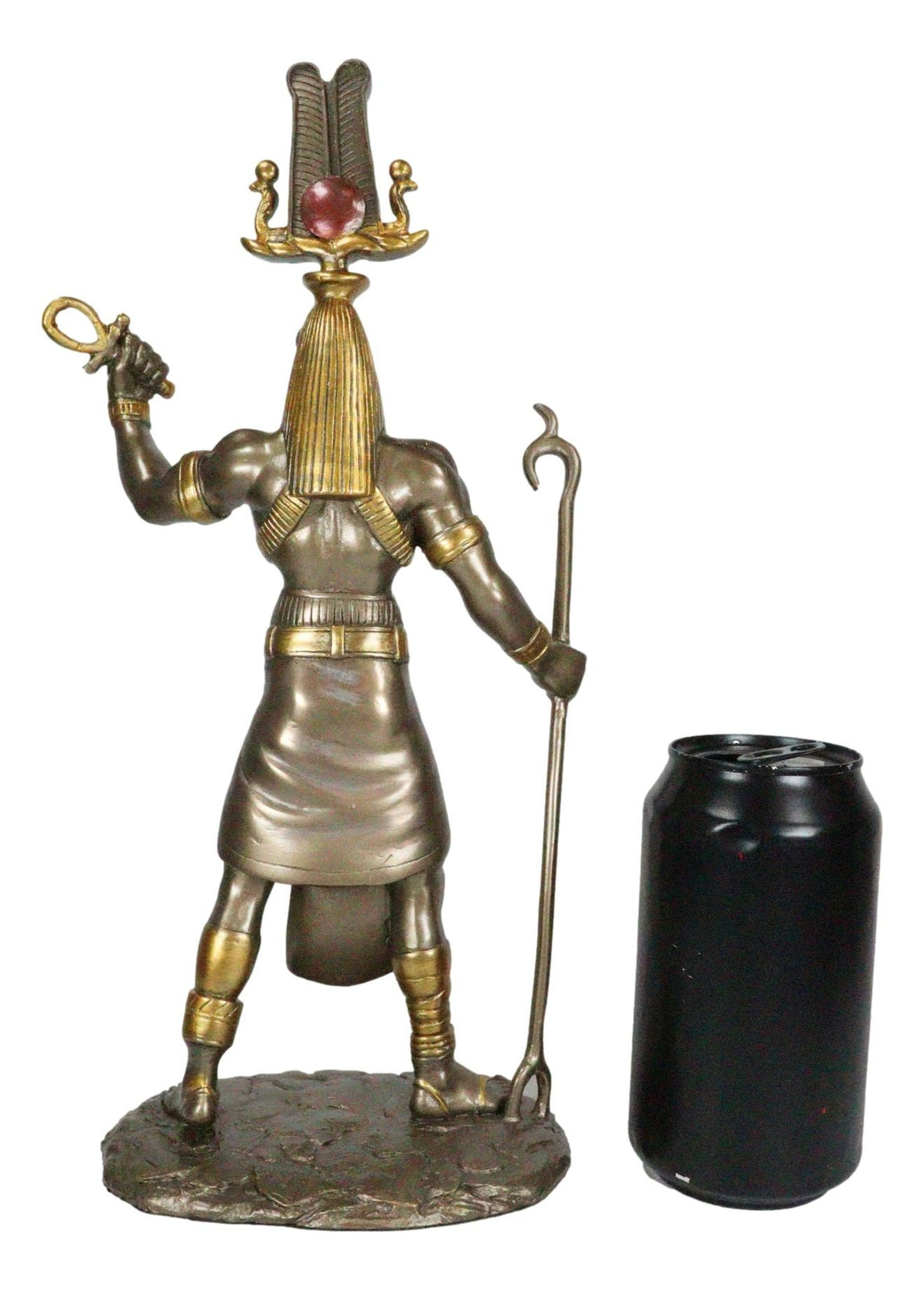 Bronzed Egyptian God of Technology Ibis Headed Thoth Holding Was and Ankh Statue