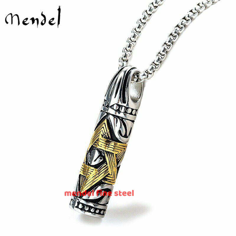 MENDEL Mens 6 Point Star of David Hexagram Necklace with Pendant Stainless Steel