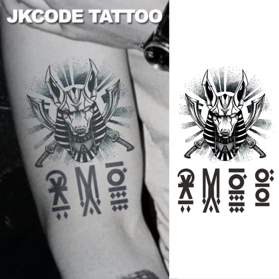 Herbal Tattoo Ancient Egyptian and Greek Mythical Beast Motifs Ancient Text Patterns Finger Tattoo Dark Style Hand and Neck Finger Tattoo Cool Style for Men and Women Anubis Sun Totem Multi-Purpose Tattoo Sticker Long-Lasting Waterproof for 15 Days