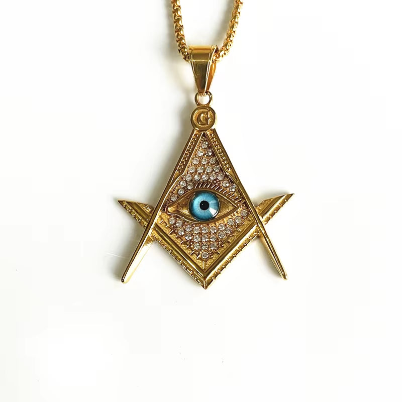 Hip Hop Ancient Egypt round Jewelry Collares Gold Color Stainless Steel Chain Egyptian Eye of Horus Necklaces & Pendants