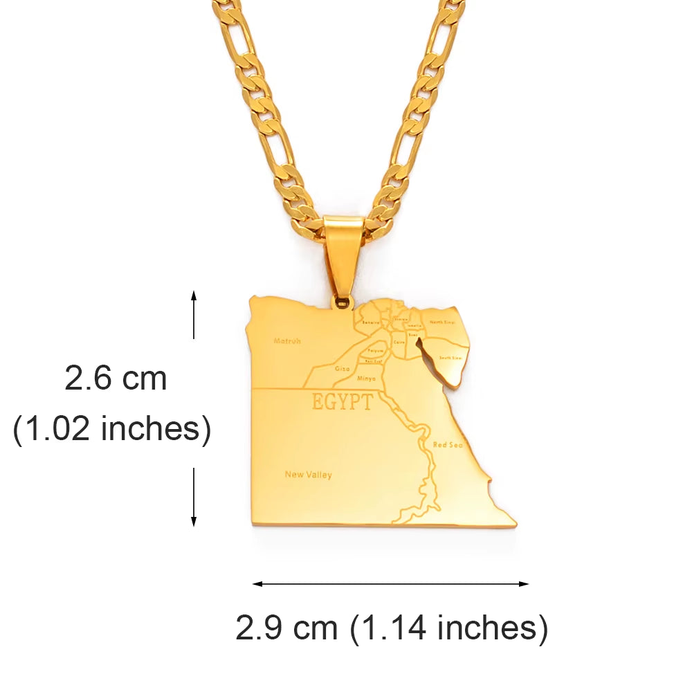 Country Egypt Map States Pendant Necklaces for Men Women Gold Color Jewelry Egyptians Maps #166221