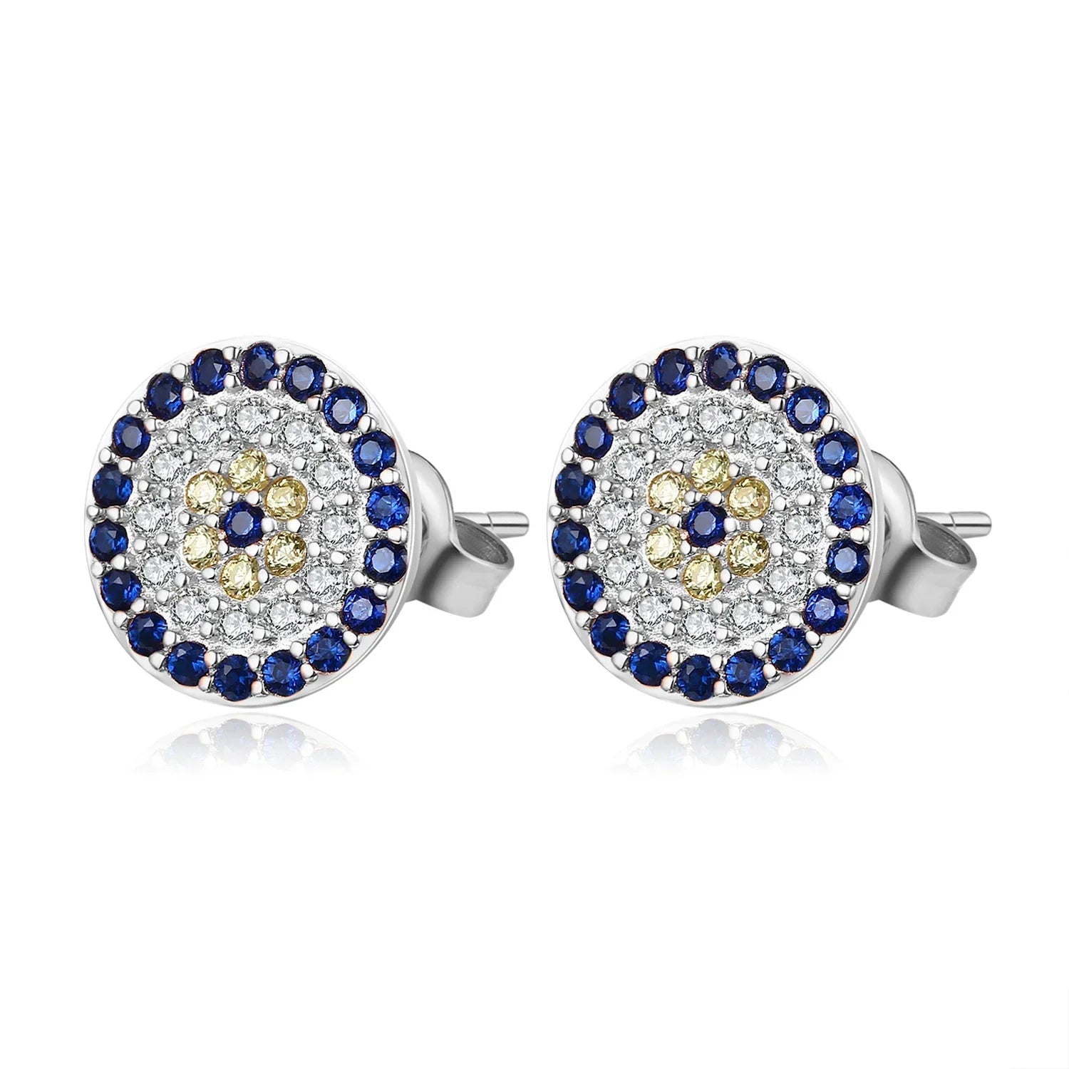 925 Sterling Silver Necklace Earrings Women round Luck Evil Eye Ring Necklaces Blue Zircon Long Link Turkey Jewelry Set